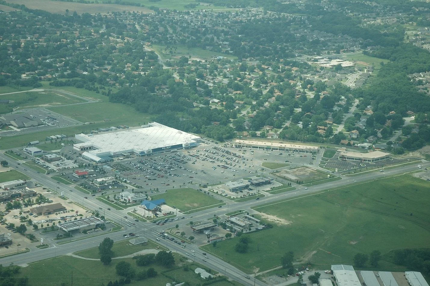 Broken Arrow, Oklahoma Walmart-anchored retail center aerial view